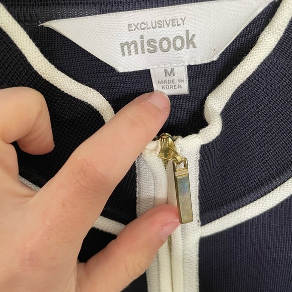 Exclusively Misook Navy White Zip Cardigan Medium - Picture 4 of 4